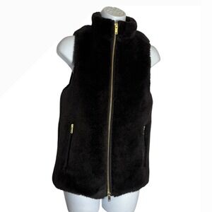 J. Crew Vest Womens Size XXS Black‎ Faux Fur Fleece Vest Sleeveless Pockets